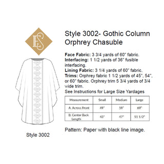 Gothic Chasuble Sewing Pattern with Column Orphrey | Style 3002