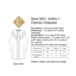 Gothic Chasuble Sewing Pattern Y Orphrey | Gothic Chasuble Style 3001