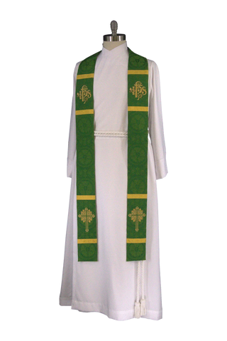 Green IHS Budded Cross Stole | Green Pastor Priest Trinity Stole