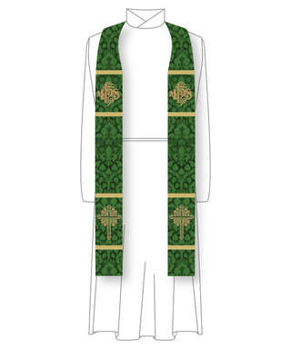 Green IHS Budded Cross Stole | Green Pastor Priest Trinity Stole