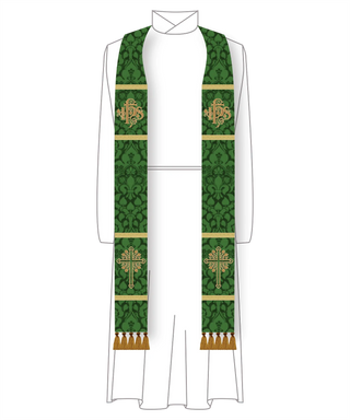 Green IHS Budded Cross Stole | Green Pastor Priest Trinity Stole