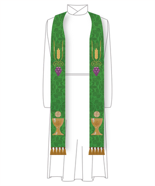 Green Pastor Priest Stole Grapes Chalice Design | Green Trinity Stole