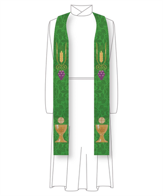 Green Pastor Priest Stole Grapes Chalice Design | Green Trinity Stole