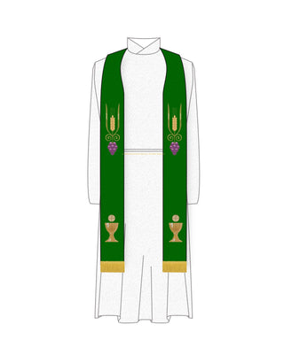 Green Pastor Priest Stole Grapes Chalice Design | Green Trinity Stole