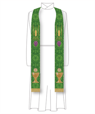 Green Pastor Priest Stole Grapes Chalice Design | Green Trinity Stole