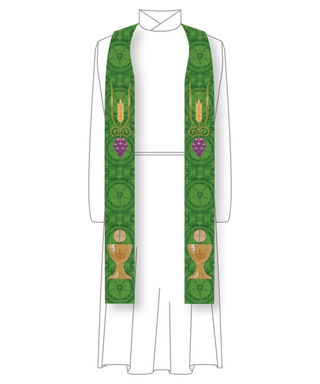 Green Pastor Priest Stole Grapes Chalice Design | Green Trinity Stole