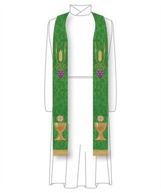 Green Pastor Priest Stole Grapes Chalice Design | Green Trinity Stole