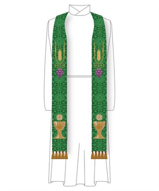 Green Pastor Priest Stole Grapes Chalice Design | Green Trinity Stole