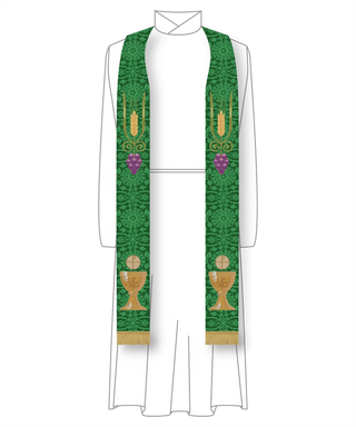 Green Pastor Priest Stole Grapes Chalice Design | Green Trinity Stole