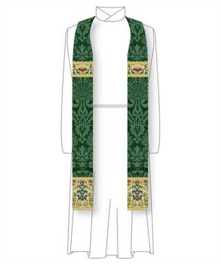 Green Silk Damask and Tapestry Priest Stole | Green Priest Stole Tapestry Accents