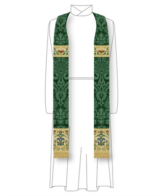 Green Silk Damask and Tapestry Priest Stole | Green Priest Stole Tapestry Accents