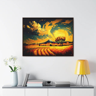 Home Décor Wall Art Tuscan Themed Framed Canvas Print Kitchen Art Perfect Gift For Mom - Golden Tuscan Field