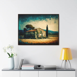 Home Décor Wall Art Tuscan Themed Framed Canvas Print Kitchen Art Perfect Gift For Mom - Italian Country Side House In The  Afternoon