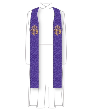 IHS and Crown Stole| Blue and Violet Advent Pastor Priest Stole