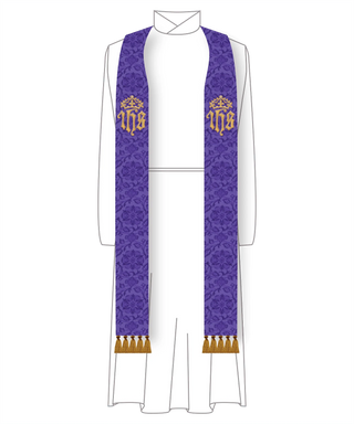 IHS and Crown Stole| Blue and Violet Advent Pastor Priest Stole