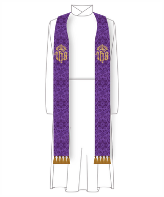 IHS and Crown Stole| Blue and Violet Advent Pastor Priest Stole