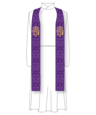 IHS and Crown Stole| Blue and Violet Advent Pastor Priest Stole