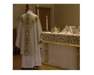 Ivory and Tapestry Column Front Y Back Chasuble | Festival Priest Chasuble Ivory and Tapestry