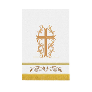 Latin Flourish Cross White Pulpit Fall |White and Gold Pulpit Hanging