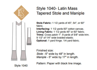 Latin Mass Tapered Stole Maniple Pattern | Priest Stole Sewing Pattern Style 1040