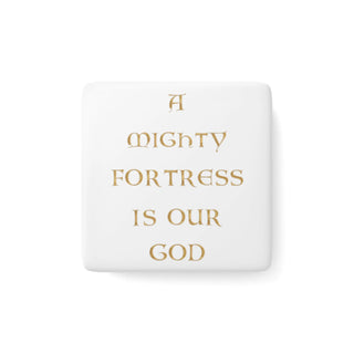 Lutheran Christian Fridge Magnet - A Mighty Fortress is Our God - 2" Square Porcelain with Glossy Finish