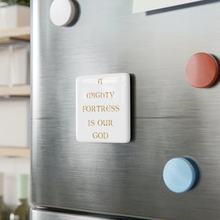 Lutheran Christian Fridge Magnet - A Mighty Fortress is Our God - 2" Square Porcelain with Glossy Finish