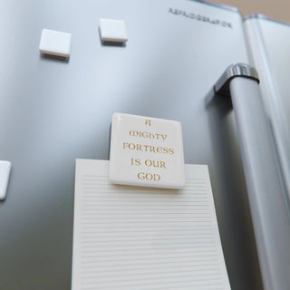 Lutheran Christian Fridge Magnet - A Mighty Fortress is Our God - 2" Square Porcelain with Glossy Finish