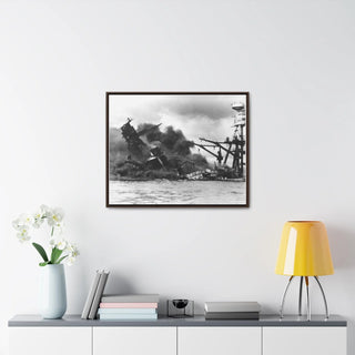 Man Cave Framed Canvas Gift For him Modern Poster USA Military Wall Art For Dad - The USS Arizona (BB-39) burning