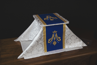 White and Blue Marian Chalice veil Traditional Catholic Worship | Chalice Veils Ecclesiastical Sewing