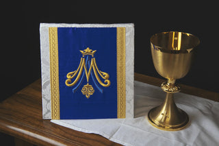 Marian Chalice Veil  or Burse | White and Blue Marian Church Vestments