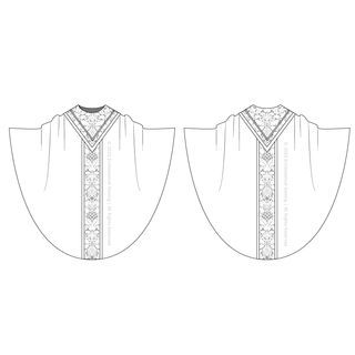 Monastic Chasuble Pattern V-Yoke Orphrey Band | Style 3004 Monastic Chasble Pattern Front and Back Veiw Ecclesiastical Sewing