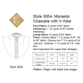 Monastic Chasuble Sewing Pattern V-Yoke Orphrey Band | Style 3004 