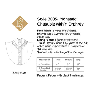 Monastic Chasuble Sewing Pattern Y Orphrey | Style 3005 Monastic Chasuble Pattern