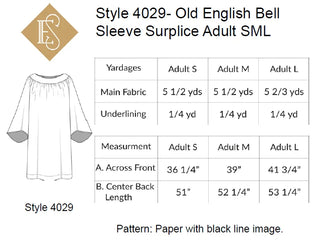 Old English Bell Sleeve Surplice Sewing Pattern | Style 4029 & 4030 Surplice