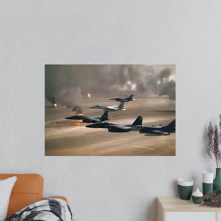 Poster For Man Cave Gift For him Modern Poster USA Military Wall Art For Dad - Fly over Kuwaiti oil fires