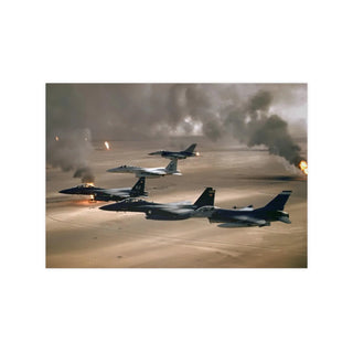 Poster For Man Cave Gift For him Modern Poster USA Military Wall Art For Dad - Fly over Kuwaiti oil fires