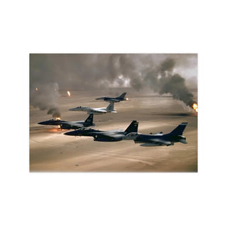 Poster For Man Cave Gift For him Modern Poster USA Military Wall Art For Dad - Fly over Kuwaiti oil fires