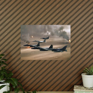 Poster For Man Cave Gift For him Modern Poster USA Military Wall Art For Dad - Fly over Kuwaiti oil fires