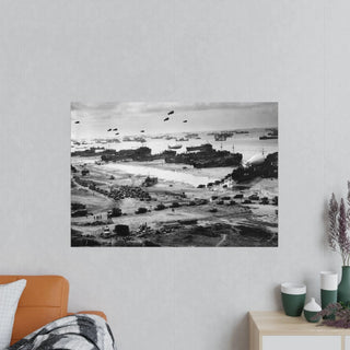 Poster For Man Cave Gift For him Modern Poster USA Military Wall Art For Dad - Landing ships putting cargo ashore on Omaha Beach