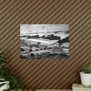 Poster For Man Cave Gift For him Modern Poster USA Military Wall Art For Dad - Landing ships putting cargo ashore on Omaha Beach