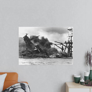 Poster For Man Cave Gift For him Modern Poster USA Military Wall Art For Dad - The USS Arizona (BB-39) burning