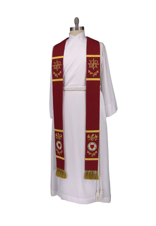 Reformation Rose Lutheran Stole | Red Pastor Priest Stole VDMA