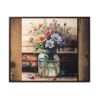 Rustic Beauty: Mason Jar Floral Watercolor Print on Canvas