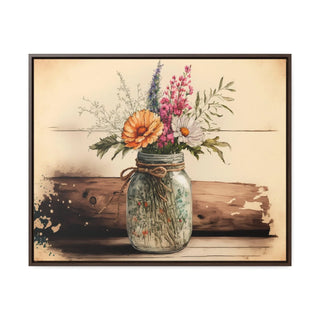 Rustic Bliss: Mason Jar Floral Watercolor Print on Canvas