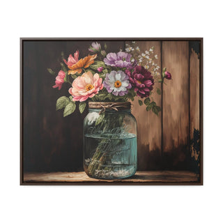 Rustic Charm: Mason Jar Floral Watercolor Print on Canvas