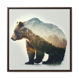 Rustic Minimalist Double Exposure Bear and Woods Canvas Print - A unique addition to your home's rustic decor