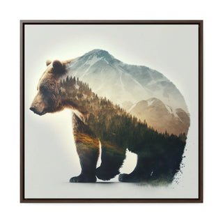 Rustic Minimalist Double Exposure Bear and Woods Canvas Print - A unique addition to your home's rustic decor