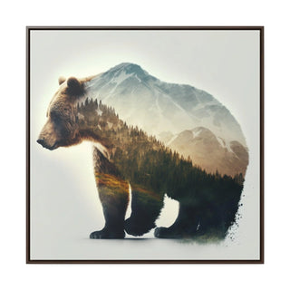 Rustic Minimalist Double Exposure Bear and Woods Canvas Print - A unique addition to your home's rustic decor