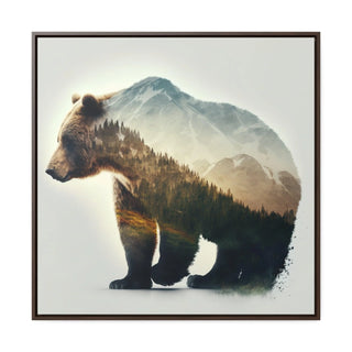 Rustic Minimalist Double Exposure Bear and Woods Canvas Print - A unique addition to your home's rustic decor