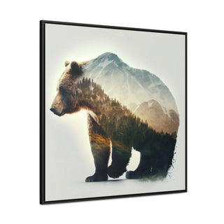 Rustic Minimalist Double Exposure Bear and Woods Canvas Print - A unique addition to your home's rustic decor